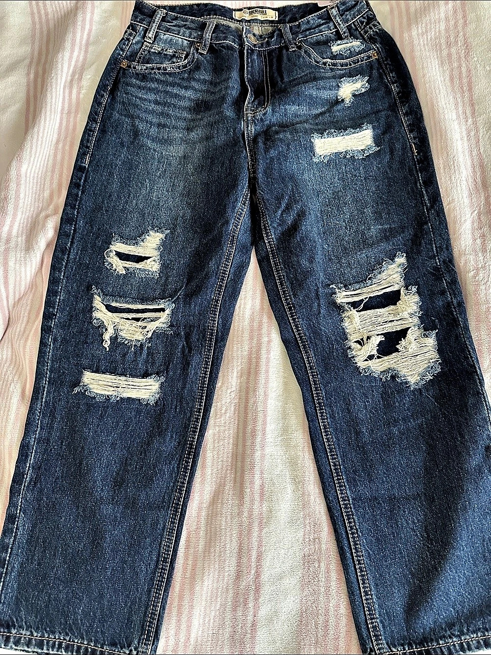 Rock & Roll Denim High Rise Straight Cropped Jeans Blue Waist 26 x 25
